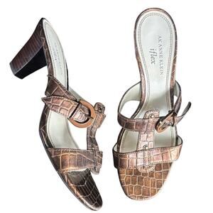 AK Anne Klein iFlex Brown Croc Embossed Sandal Heels Buckle Size 8.5